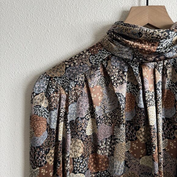 Vtg Unbranded Silky Floral Top Womens 12 Earthy Tones Floral Fairy Grunge Whimsy - Picture 6 of 14